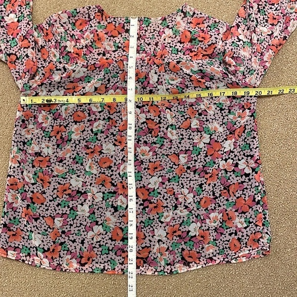 Ann Taylor Blouse Women’s Small Pink Orange Black Babydoll Sheer Floral Overlay - Picture 8 of 10
